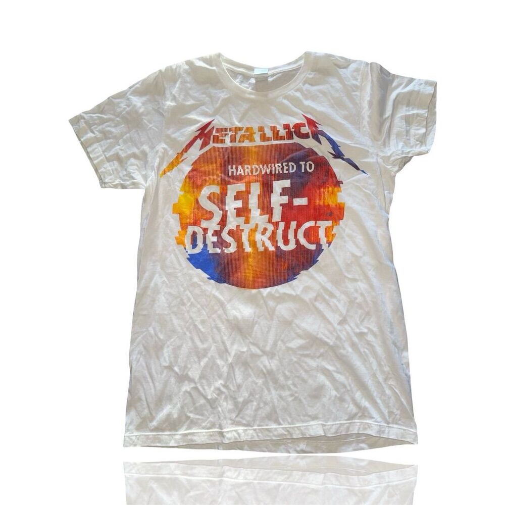 Metallica "Hardwired to Self-Destruct" Men's M White Graphic Tee: Heavy Metal